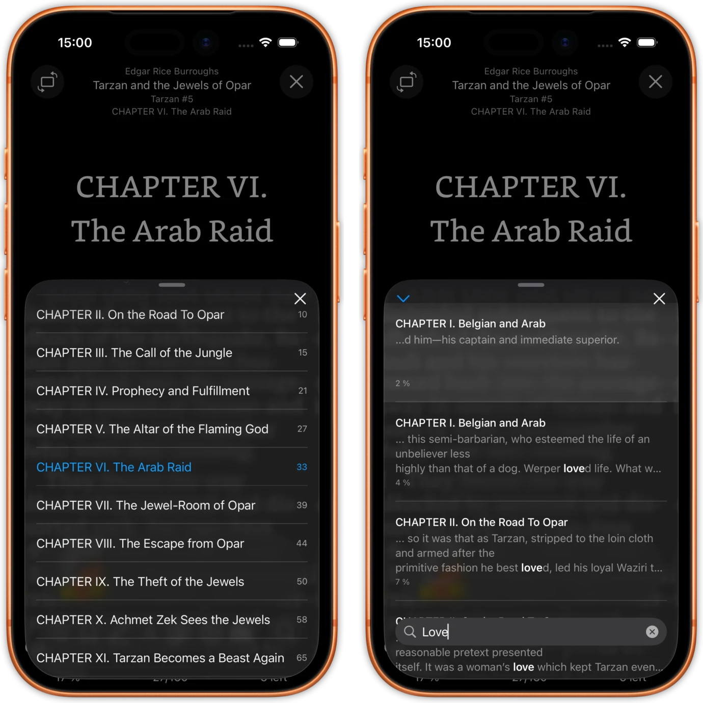Search and bookmarks interface for finding passages and saving favorites