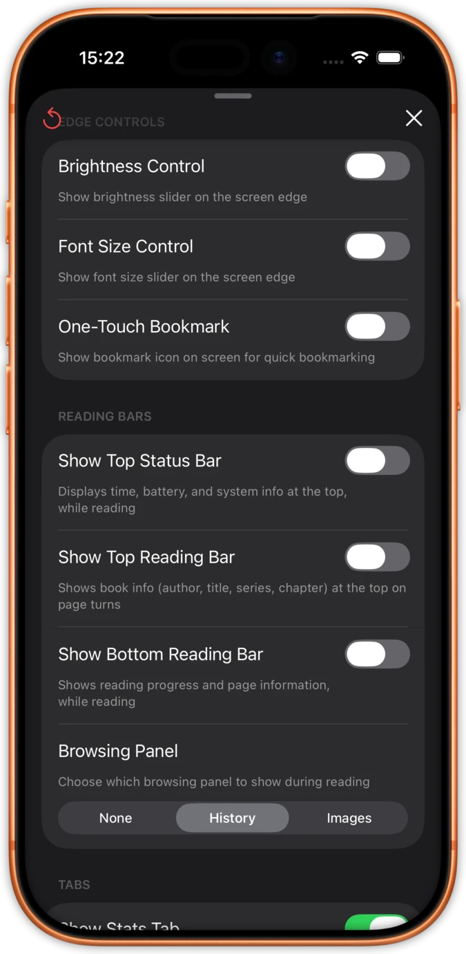 justRead custom font manager showing imported Bookerly fonts with add and delete controls