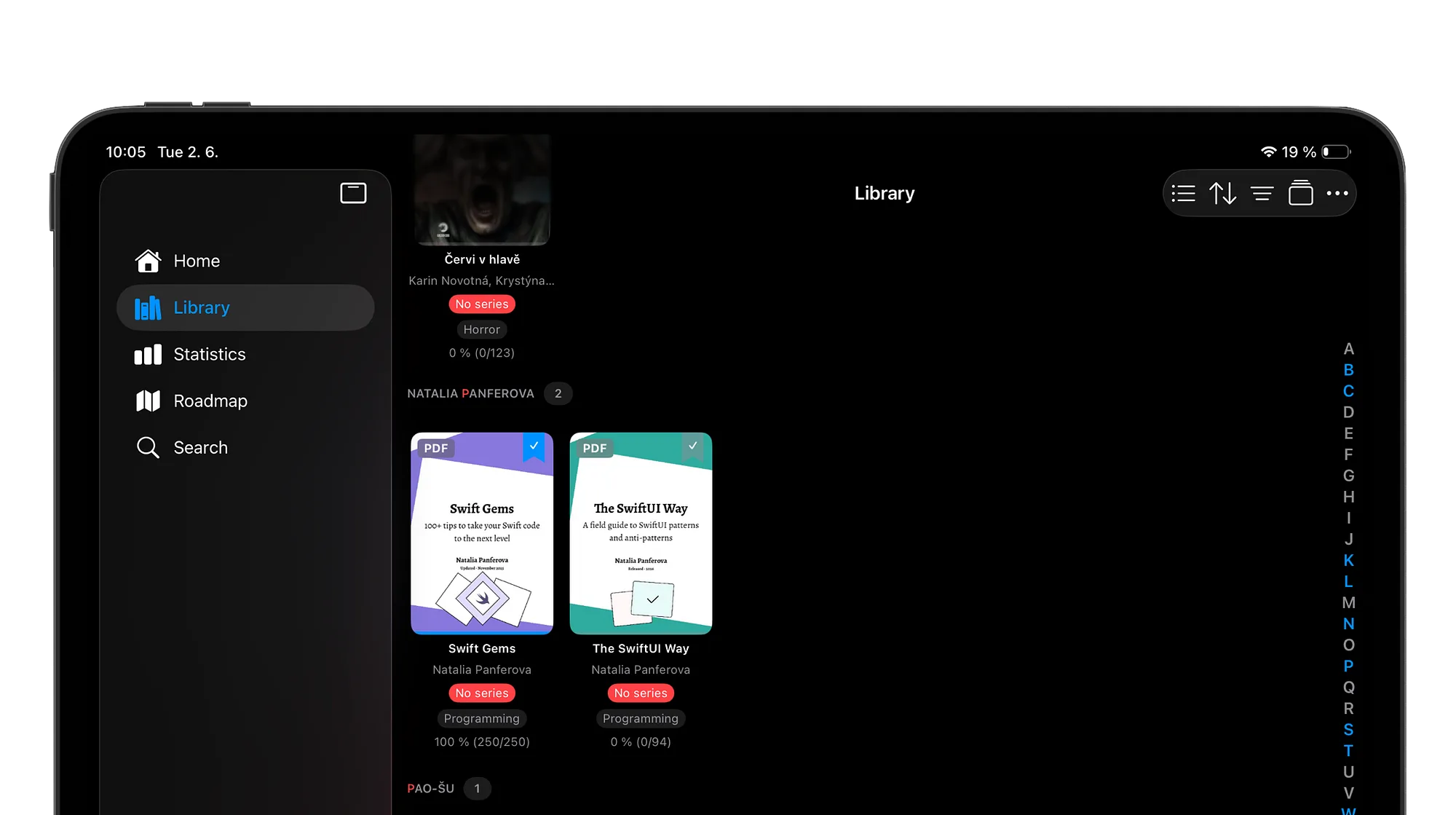 justRead library with two PDF files