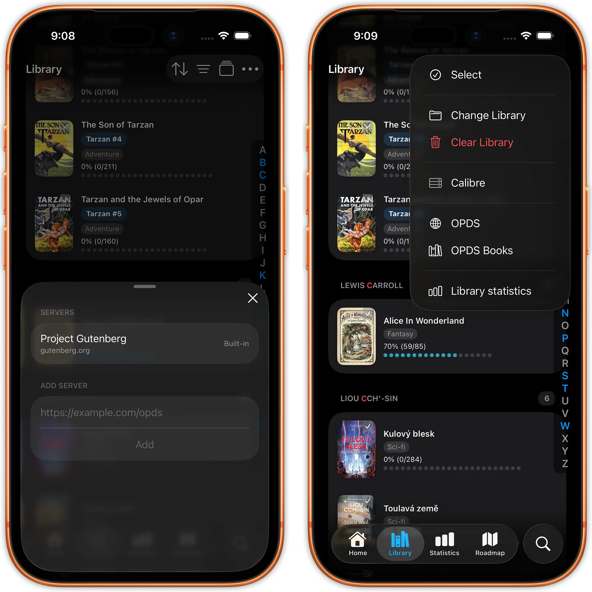 justRead.app showing OPDS settings.
