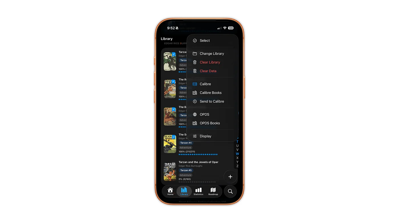 Everything starts in the Library overflow menu.
