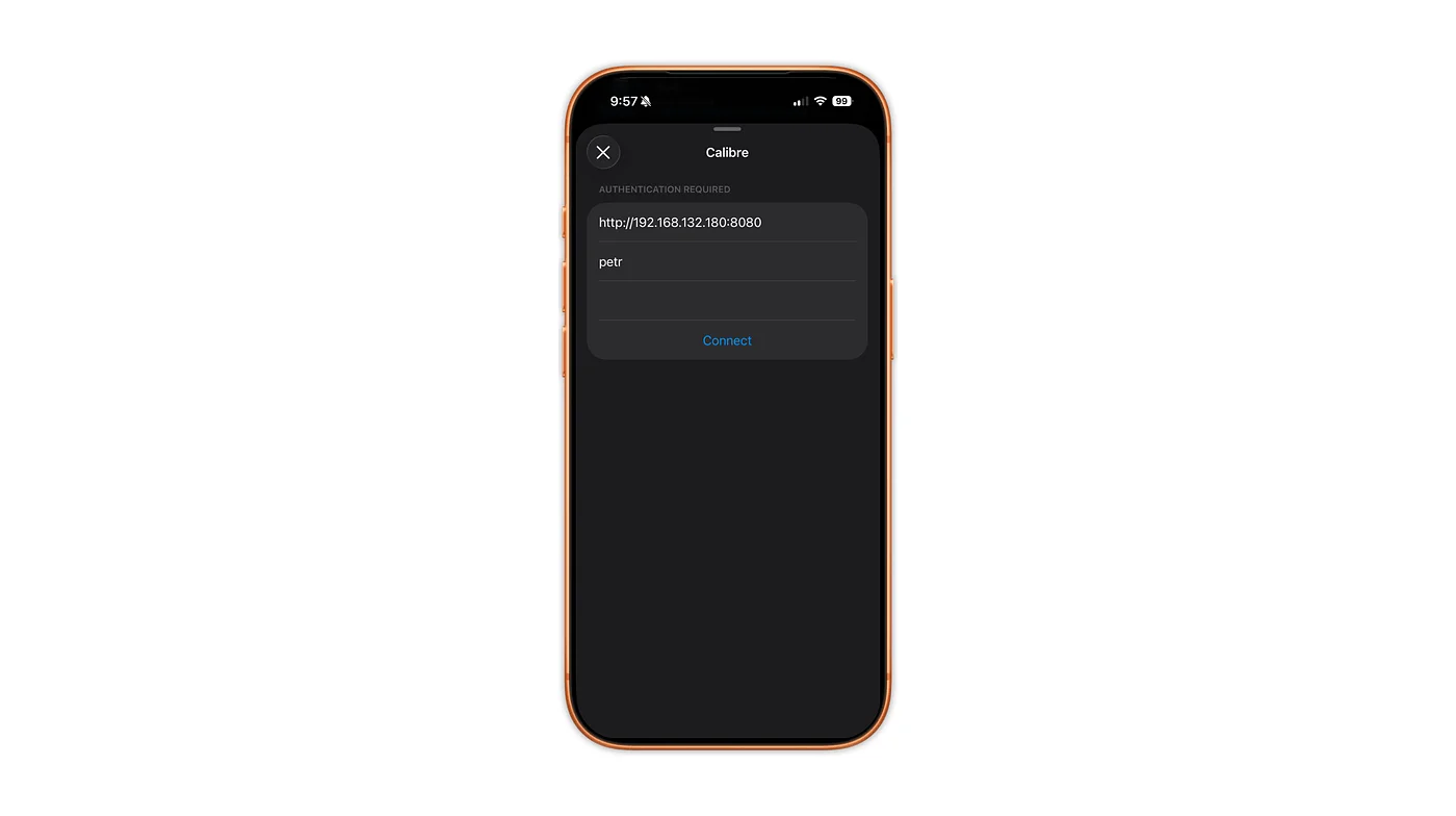 Manual entry, with credentials requested only if your server needs them.