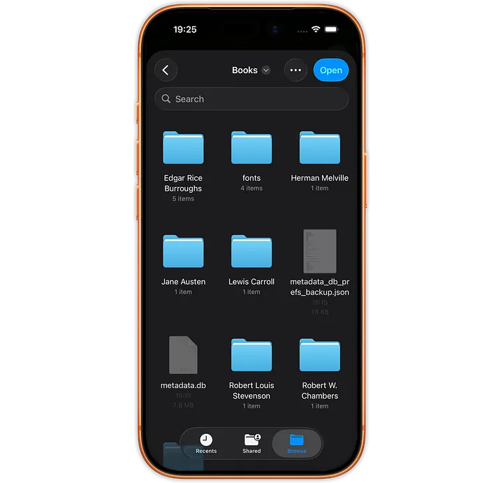 Selecting the icloud folder, where all the books and fonts are located.