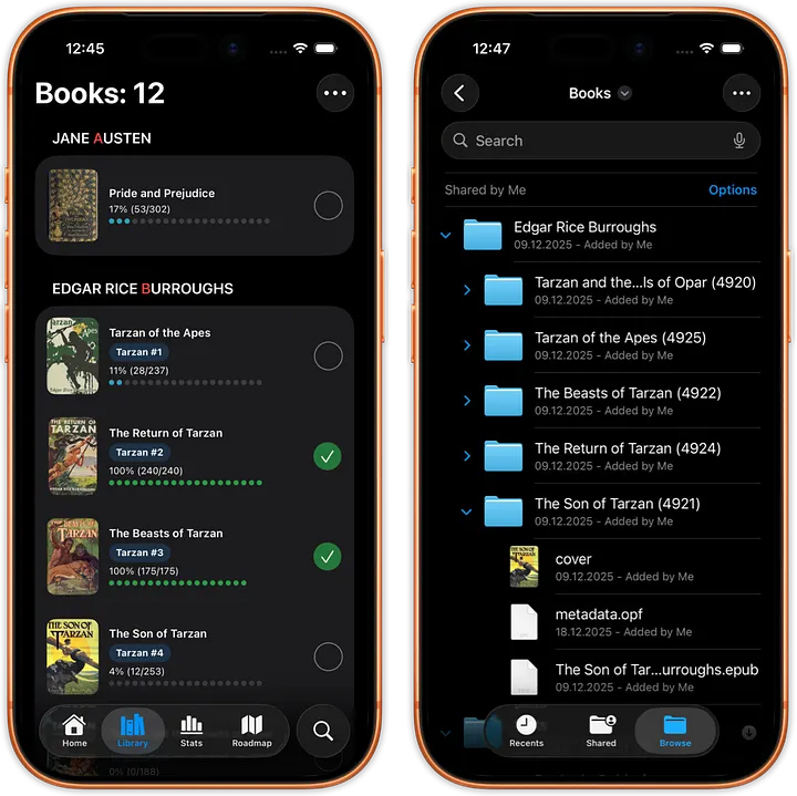 justRead mirrors all books from selected folder (stored in iCloud, in this case).