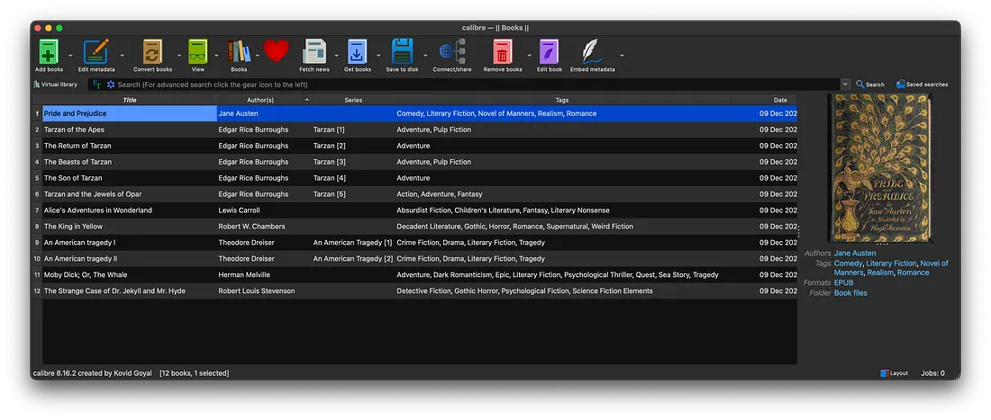 Calibre, in this case, used for managing books in selected folder.