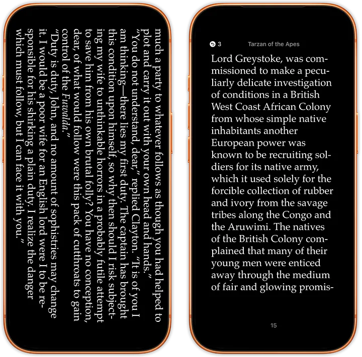 Left: justRead, Right: Apple Books