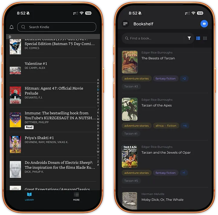 Left: Kindle, Right: Book Fusion