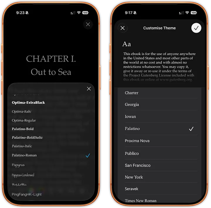 Left: justRead, Right: Apple Books
