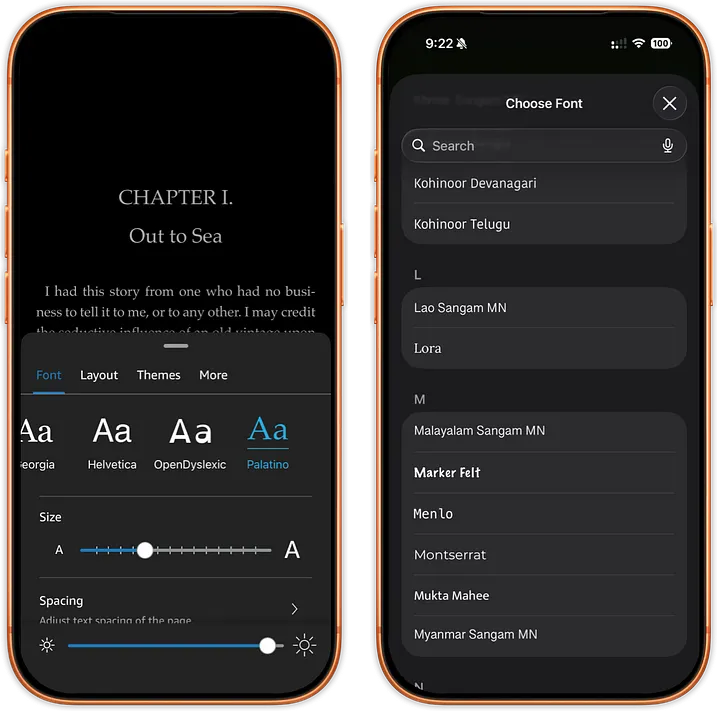 Left: Kindle, Right: Book Fusion