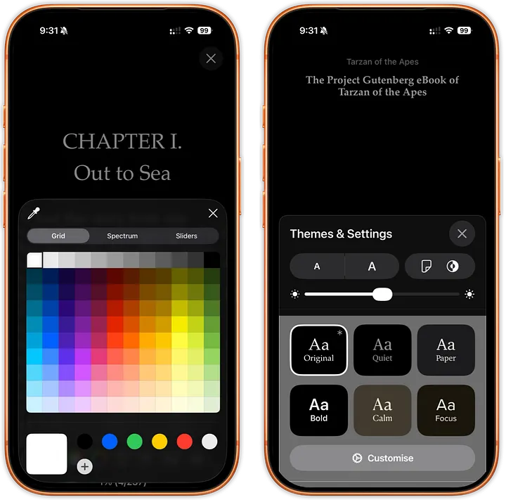 Left: justRead, Right: Apple Books