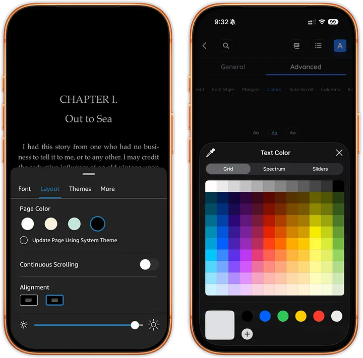 Left: Kindle, Right: Book Fusion