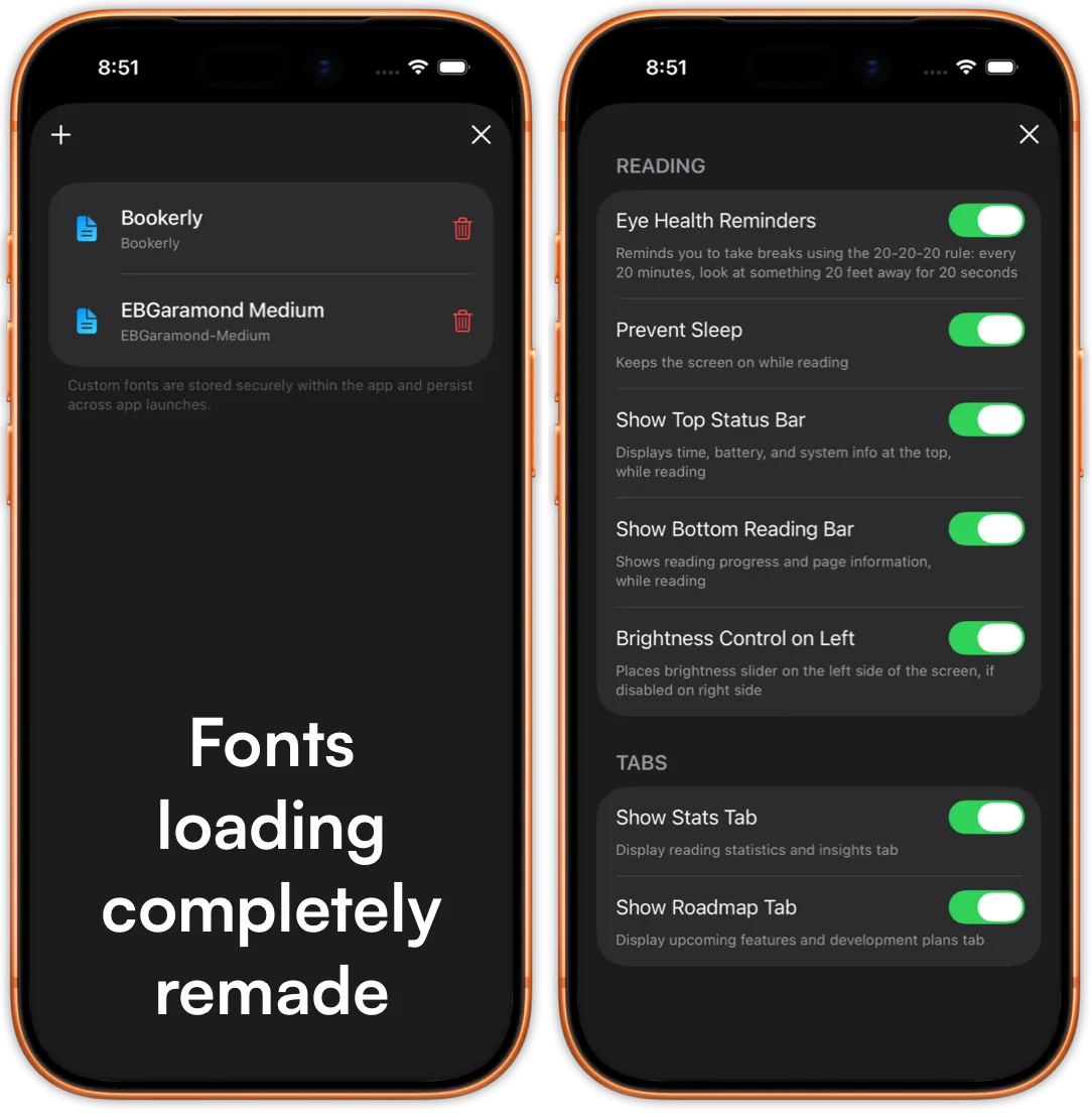 Fonts selection and settings recreated from users feedback